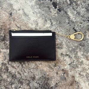 Cole Haan Black Leather Card Holder with Gold Keychain